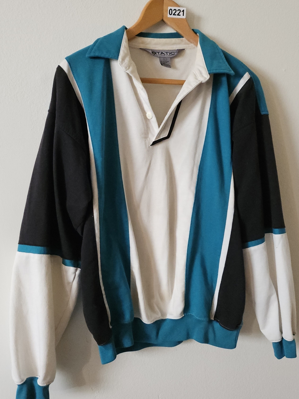 Vintage Static International Colorblock Rugby Polo Teal Black White 221